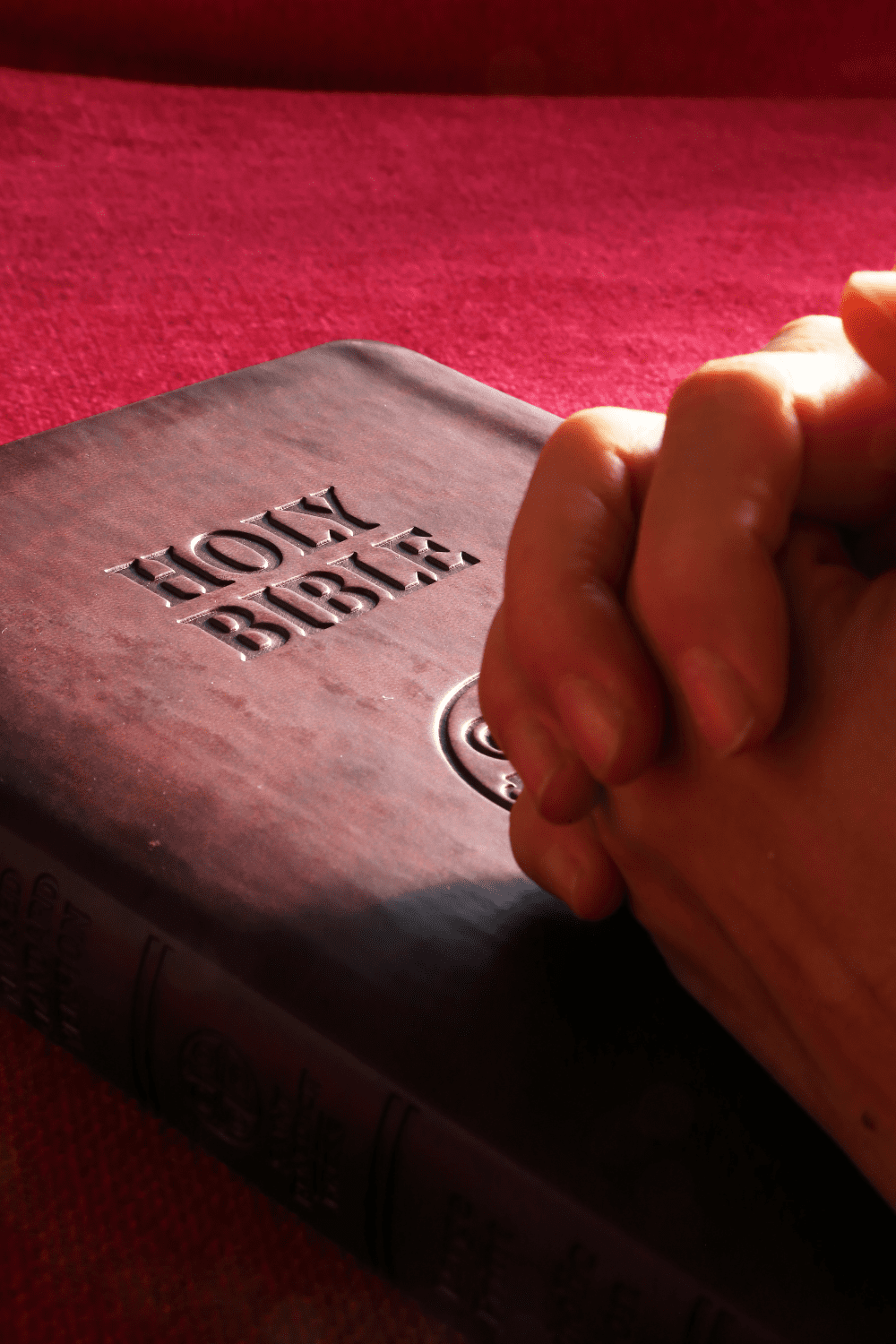 hands in prayer on bible